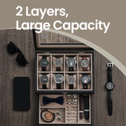 Wooden Watch Box with 8 Slots and Glass Lid 2 Tier Display Case with Cushions by Songmics