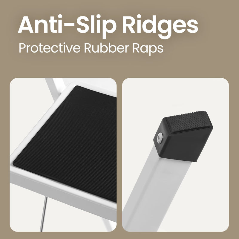 Folding Three Step Ladder with Anti Slip Treads and Sturdy Steel Frame by Songmics