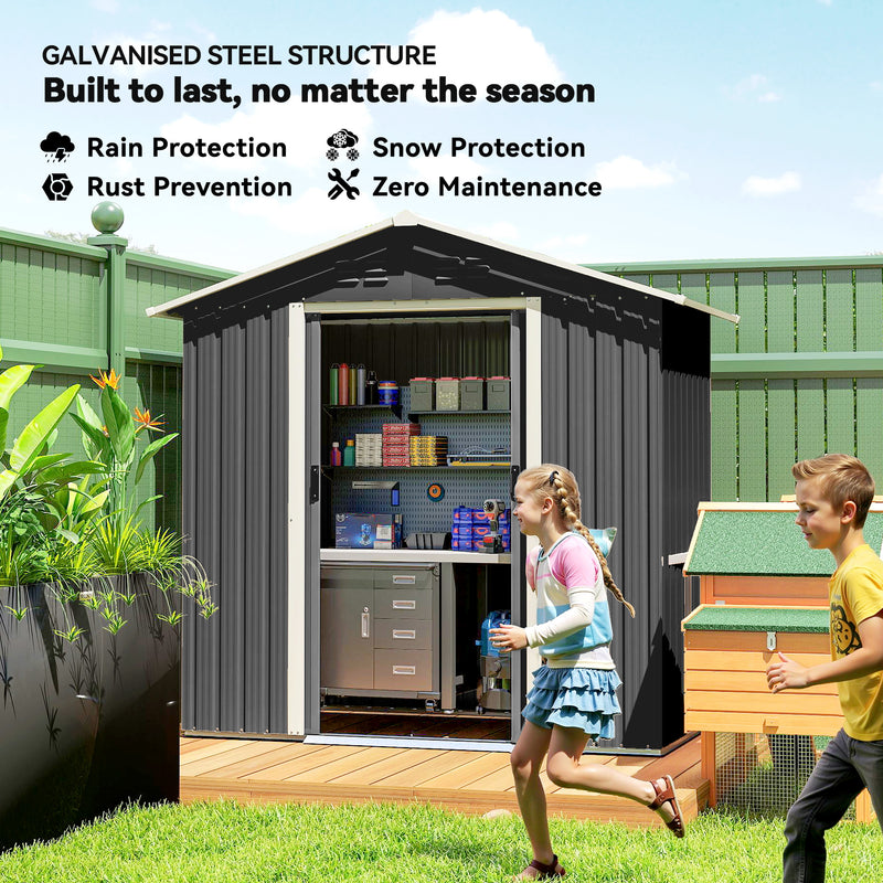 Metal Garden Storage Shed with Double Sliding Doors and Vents for Secure Outdoor Organisation Dark Grey Outsunny