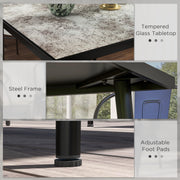 Grey Square Garden Table For 4 With Marble Effect Glass Top And Steel Frame Patio Use