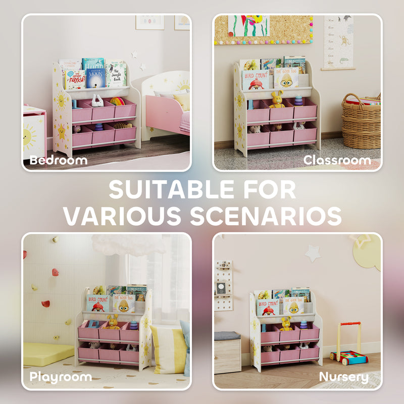 Kids Storage Shelf With Book Rack and Removable Drawers for Easy Organisation Pink AOSOM