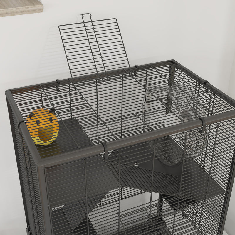 4 Tier Hamster Cage with Glass Base Running Wheel and Accessories by PawHut