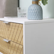 Set of 2 Modern Bedside Tables with Drawers and Metal Frame for Bedroom or Lounge White Oak