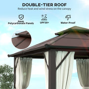 3 x 3m Hardtop Garden Gazebo with Polycarbonate Roof and Curtains Beige by Outsunny