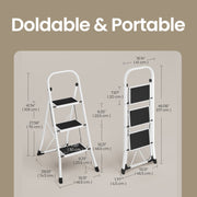 Folding Three Step Ladder with Anti Slip Treads and Sturdy Steel Frame by Songmics