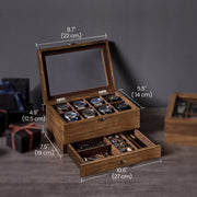 Wooden Watch Box with 8 Slots and Glass Lid Two Tier Display Case with Cushions by Songmics