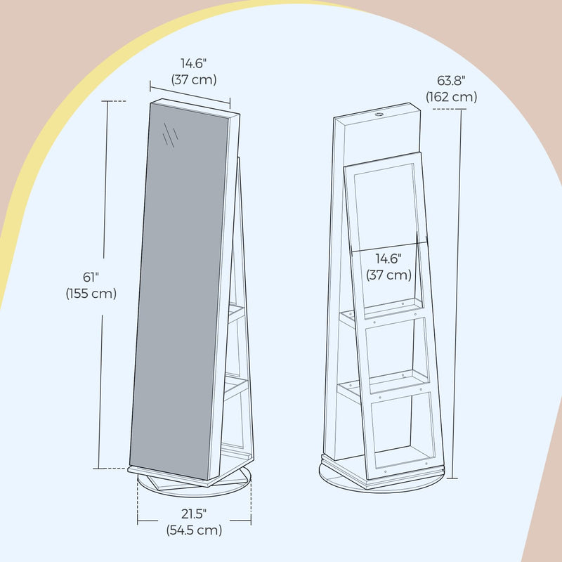 Lockable Swivel Jewellery Cabinet with Full Length Mirror and Organiser Storage by Songmics