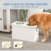 White Raised Dog Bowl Stand With Slow Feeder Mat Storage Cabinet and 3 Stainless Steel Bowls by PawHut