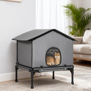 Waterproof Insulated Outdoor Cat House with Elevated Base for Feral Cats Grey AOSOM