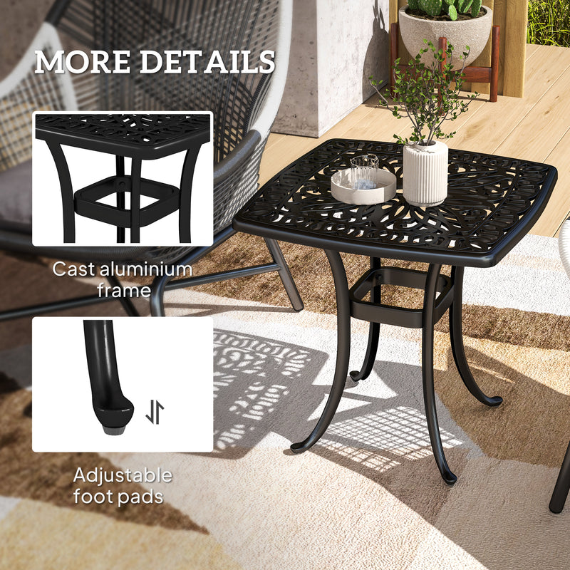 Black Cast Aluminium Garden Table with Umbrella Hole and Anti-Slip Feet by Outsunny