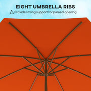 Orange 3 Metre Wooden Garden Parasol with Crank Handle and UV Protection by Outsunny