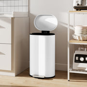 White 30L Curved Kitchen Pedal Bin With Soft Close Lid Ideal for Home or Office Use