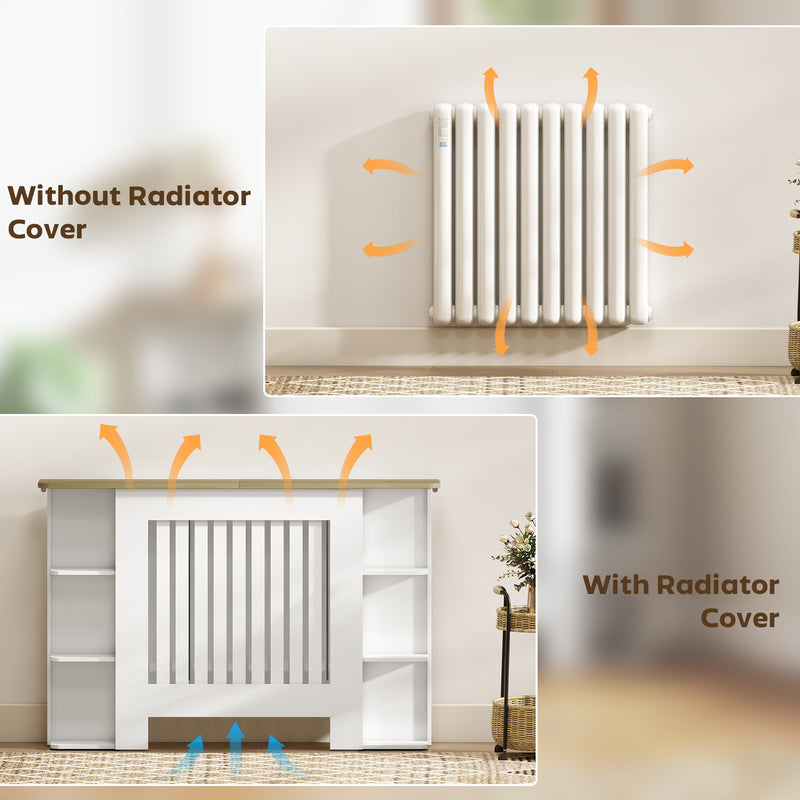 White Radiator Cover Cabinet with Open Shelves Ideal for Living Room or Hallway, 124W x 19D x 83H cm