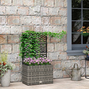 Mixed Grey Rattan Planter with Trellis and Two Raised Beds for Climbing Plants Garden Use