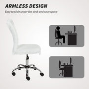 Armless Swivel Office Chair with Adjustable Height for Home or Vanity Use, White