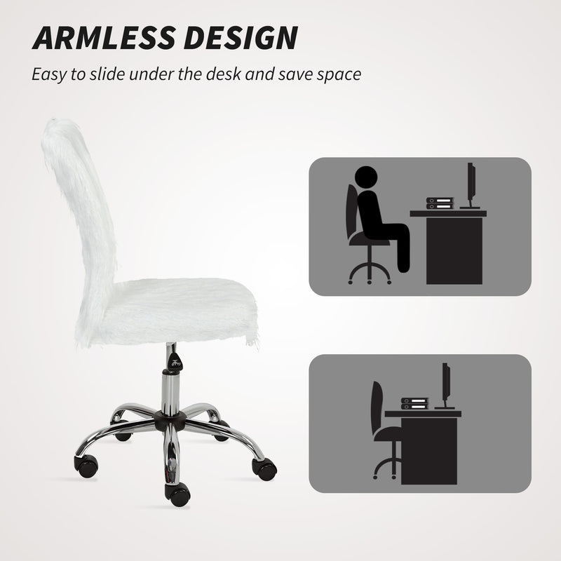Armless Swivel Office Chair with Adjustable Height for Home or Vanity Use, White
