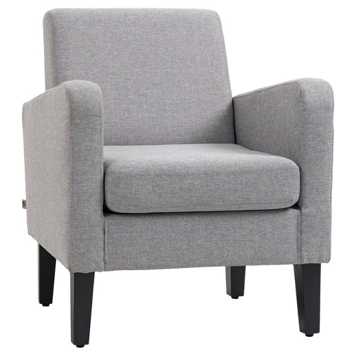 Linen Look Boxy Armchair With Comfortable Padded Seat For Living Room Light Grey