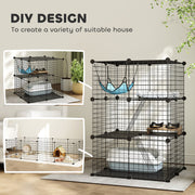 Modular Indoor Cat Enclosure with Adjustable Panels and Resting Hammock Black AOSOM