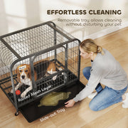 Steel Dog Crate for Small and Medium Dogs with Triple Doors and Removable Tray Black Pawhut