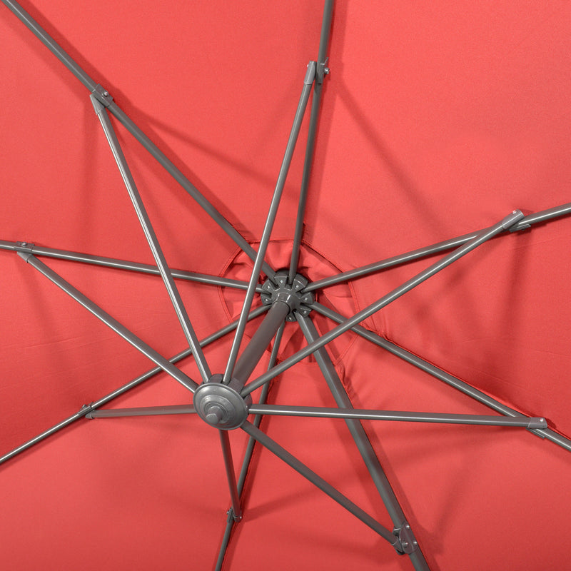 Wine Red 3 x 3m Cantilever Parasol With Crank Handle And Cross Base For Garden Shade