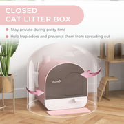 Covered Cat Litter Box with Scoop Filter and Flap Door for Odour Control, Pink