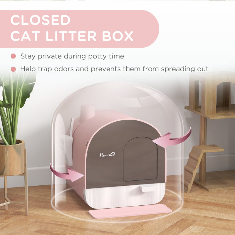 Covered Cat Litter Box with Scoop Filter and Flap Door for Odour Control, Pink