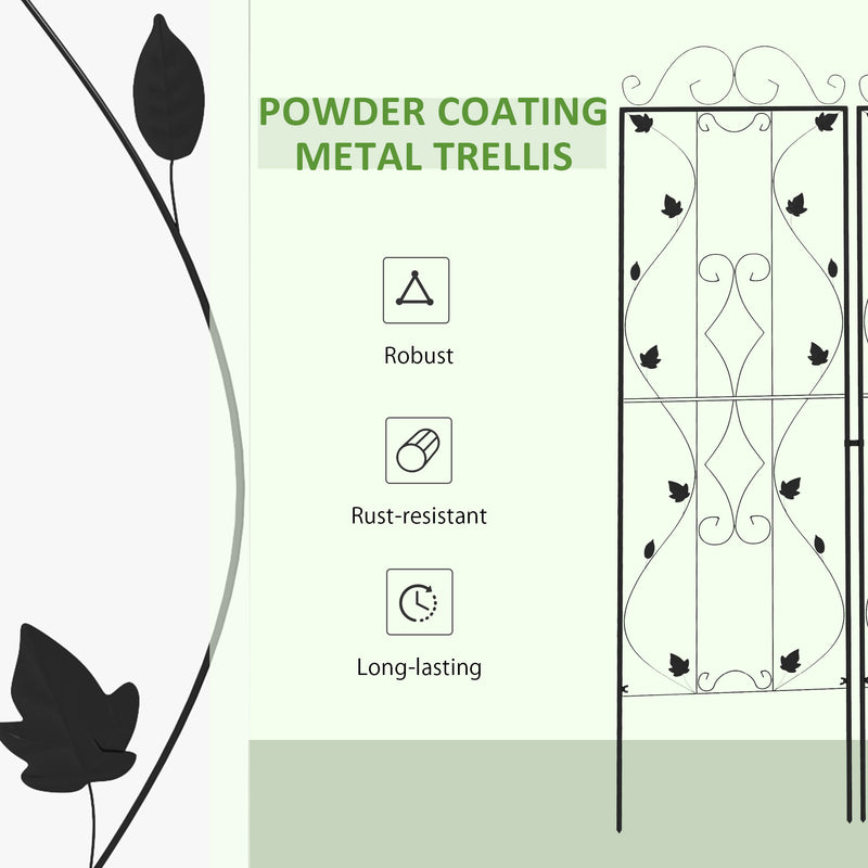Set of 2 Metal Garden Trellises with Leaf Design for Climbing Plant Support and Decor