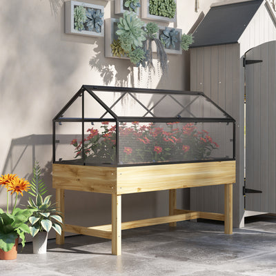 Natural Wooden Raised Garden Bed 60 x 120cm with Base for Plants and Veg by Outsunny