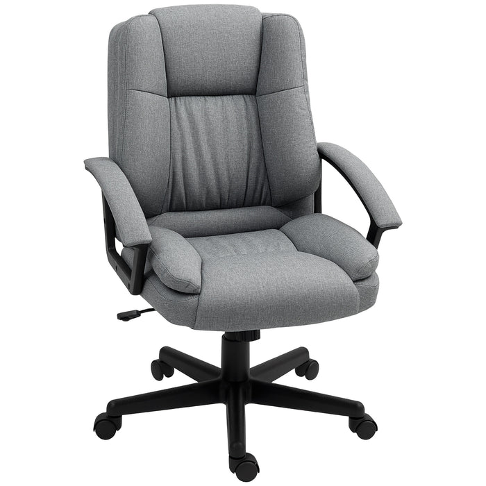 Grey Linen Look Padded Office Chair with Ergonomic Design by HOMCOM