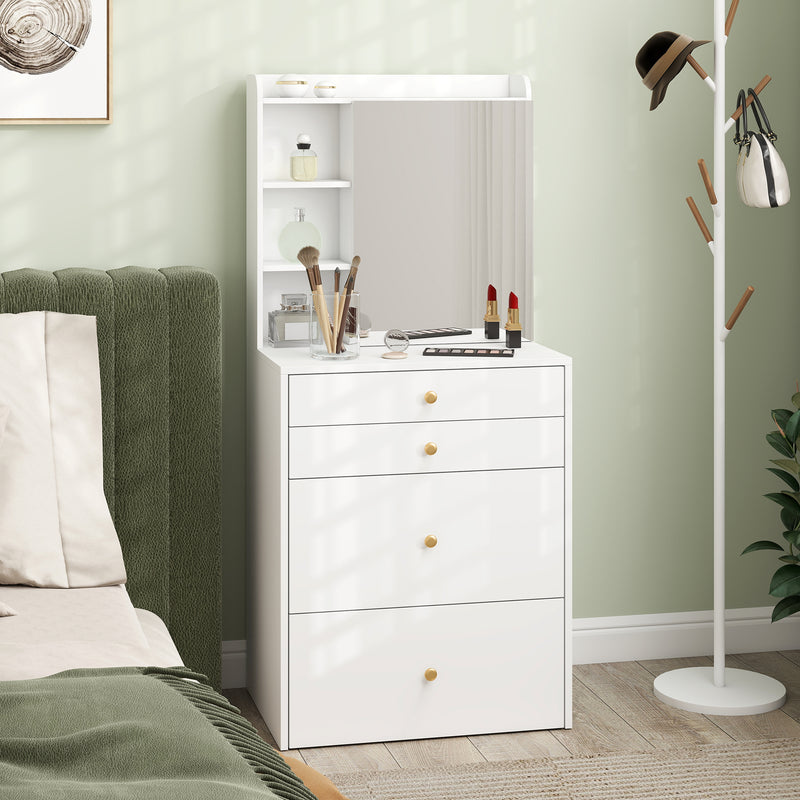 Dressing Table Set with Mirror and Storage Stool for Small Bedrooms White
