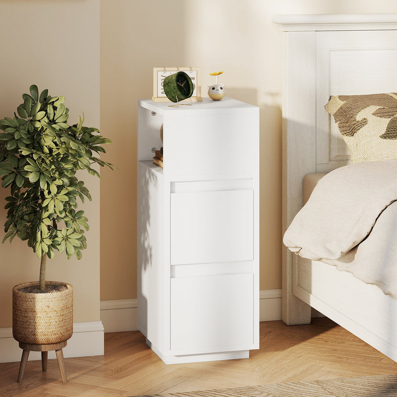 Slim Bedside Table with Drawers and Open Shelf for Small Bedrooms