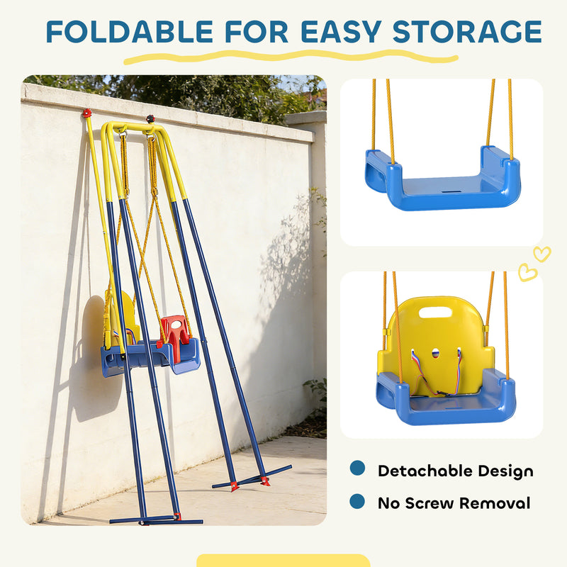 Kids Adjustable Swing Set for Indoor and Garden Play with Foldable Frame Blue Yellow