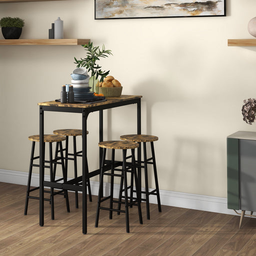 5 Piece Industrial Bar Table Set with 4 Stools, Rustic Brown by HOMCOM