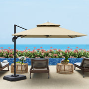 Khaki 2.7m Cantilever Parasol With Aluminium Frame Crank Tilt and Base by Outsunny