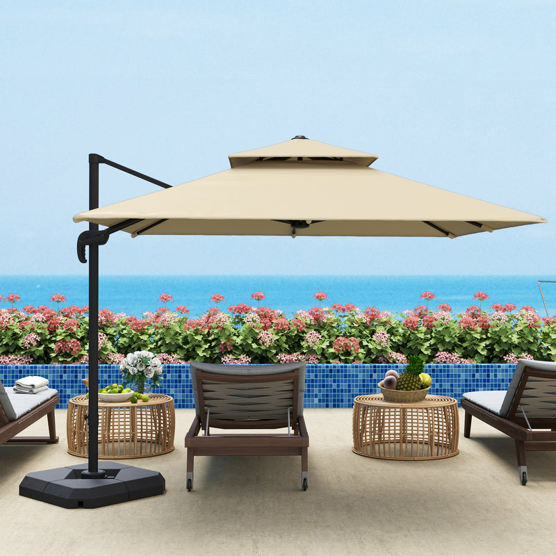 Khaki 2.7m Cantilever Parasol With Aluminium Frame Crank Tilt and Base by Outsunny