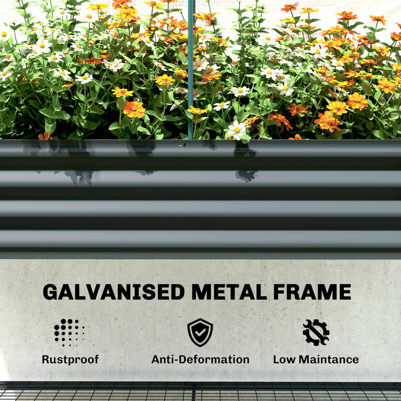 Raised Garden Planter With Greenhouse Cover And Tool Shelf For Easy Gardening Dark Grey Outsunny