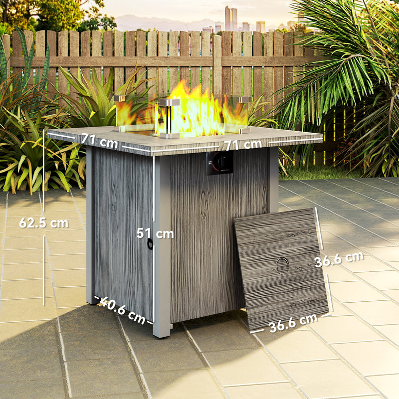 Dark Grey 71cm Gas Fire Pit Table with Glass Screen and Cover 50000 BTU by Outsunny