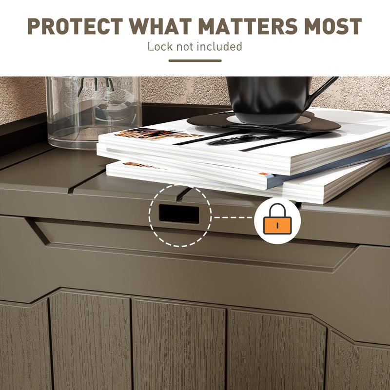 Dark Brown 107L Plastic Storage Chest with Lid for Indoor and Outdoor Use by HOMCOM