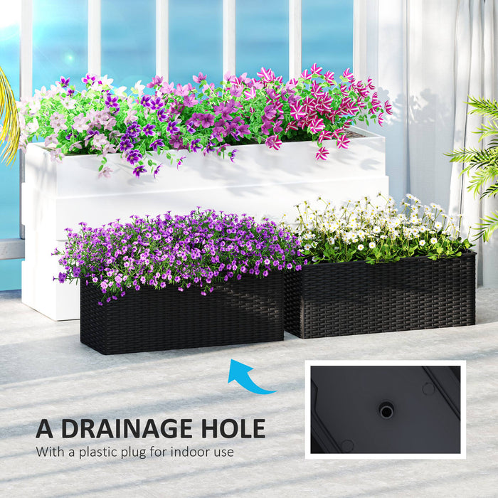 Set of Two Black Rattan Effect Planters for Garden and Patio by Outsunny