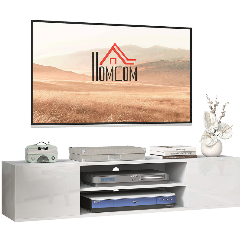 Wall Mounted TV Unit with Storage Shelves and Cable Management for TVs up to 60 Inch White