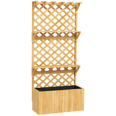 Wooden Garden Planter Box With Trellis And Storage Shelves For Climbing Plants Natural Outsunny