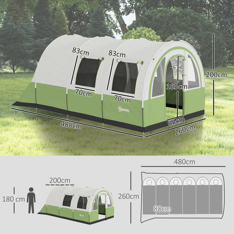 6 Person Family Tunnel Tent with Separate Bedroom and Living Area for Camping Cream and Green