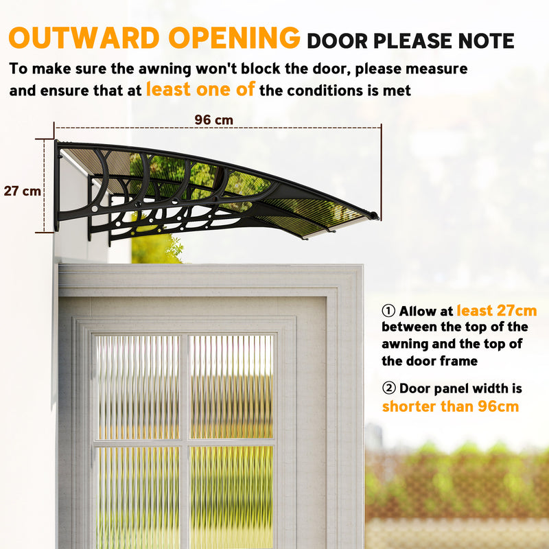 2m Curved Outdoor Front Door Canopy Awning With UV Protection for Porch and Entryway Shelter, Brown