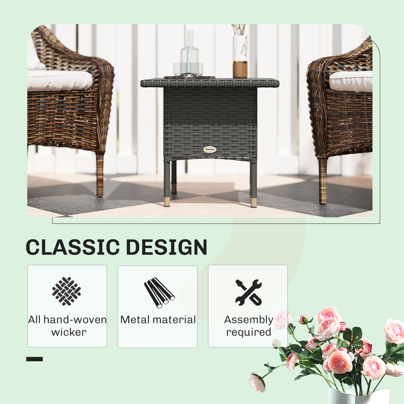 Grey Rattan Side Table Outdoor Coffee Table with Plastic Board for Garden Patio Balcony by Outsunny