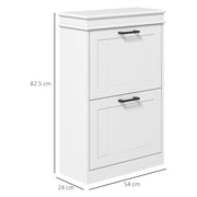 Two Drawer Slim Shoe Storage Cabinet Holds 10 Pairs Ideal for Hallways White