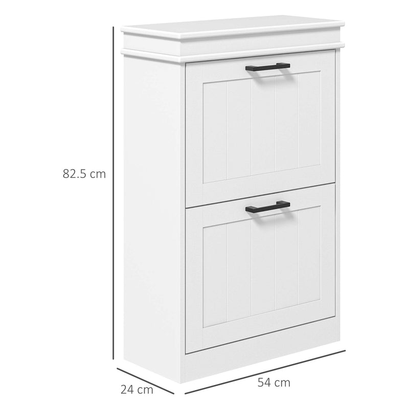 Two Drawer Slim Shoe Storage Cabinet Holds 10 Pairs Ideal for Hallways White