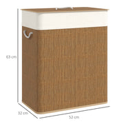 100L Double Laundry Hamper with Lid and Removable Liner Brown Bamboo Basket