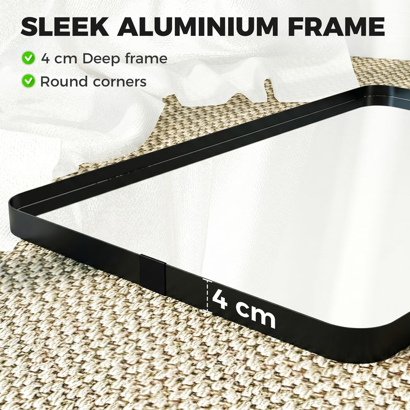 Wall Mirror with Shatter Resistant Tempered Glass and Rounded Corners for Safe Homes Black Homcom