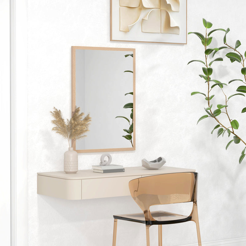 HOMCOM Wall Bathroom Mirror, 70 x 50 cm Wall-Mounted Mirror for Living Room, Bedroom, Hallway, Natural Wood AOSOM