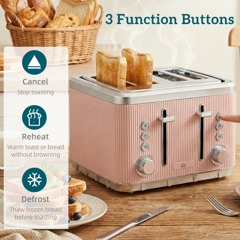 Kettle and Toaster Set for Fast Family Breakfasts and Tea Breaks Pink AOSOM